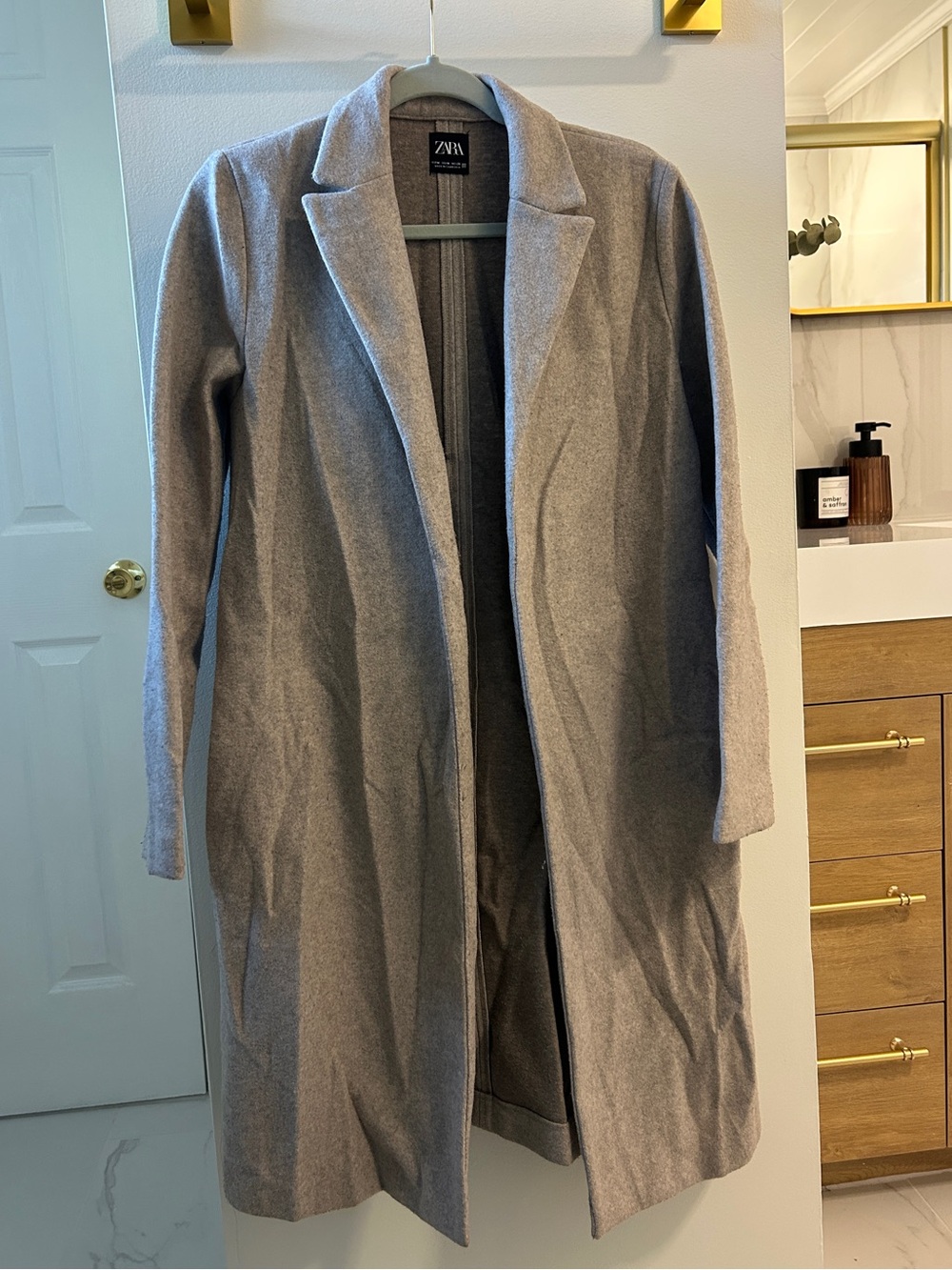 ZARA Beige Long Trench Coat Open Front Notch Lapel Size M